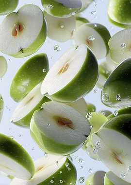 Fresh Green Apple Halves with Water