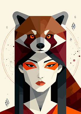 Red Panda Headdress Woman Portrait