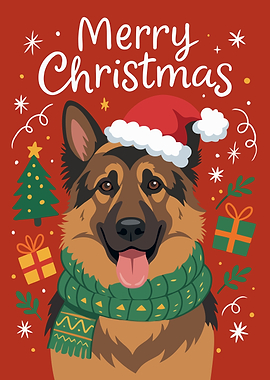 Merry Christmas German Shepherd Illustration