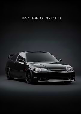 1993 Honda Civic EJ1 Black poster