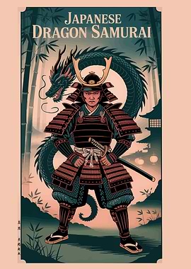 Japanese Dragon Samurai Illustration