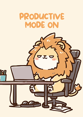 Productive Mode On Lion Cartoon