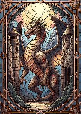Dragon in Stained Glass Window
