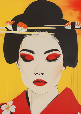 Sushi Love Geisha Portrait Pop Art
