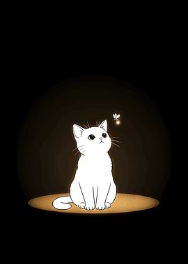 White Cat and Firefly Illustration
