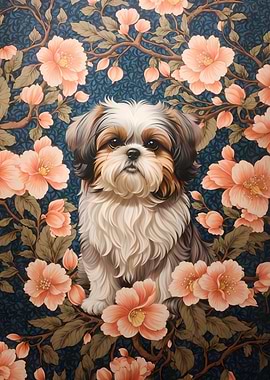 Shih Tzu Dog with Floral Background