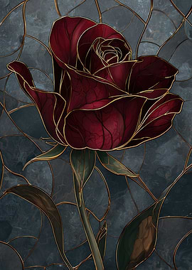 Elegant Red Rose with Gold Outline