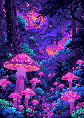 Psychedelic Mushroom Forest