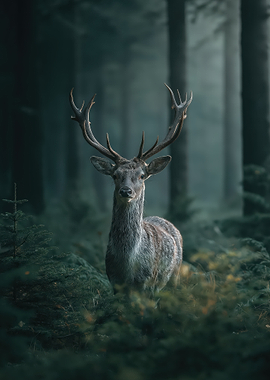 Majestic Deer in Misty Forest