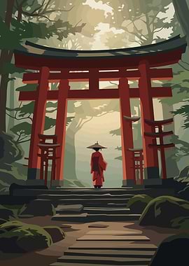 Japanese Temple Gate with Figure