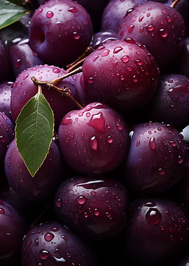 Fresh Plums Water Droplets