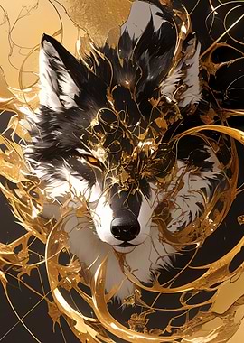 Golden Wolf Portrait