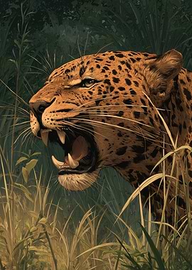 Roaring Leopard in the Jungle