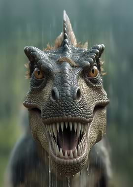 Realistic Dinosaur Portrait in the Rain