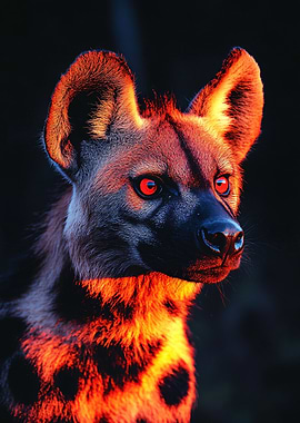Hyena Portrait with Red Eyes