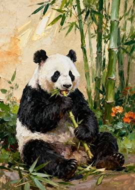 Panda Eating Bamboo Painting