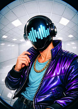 Futuristic DJ with LED Helmet