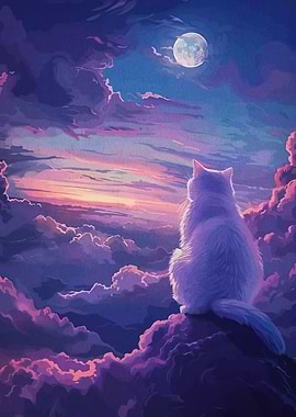 Cat gazing at the moon
