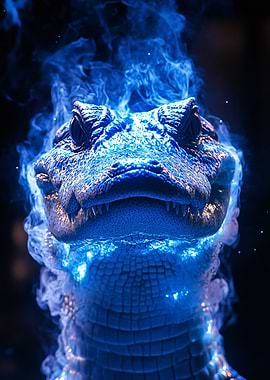 Blue Alligator with Smoke