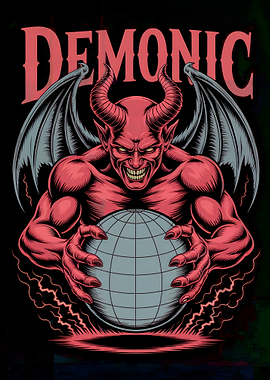 Demonic Figure Holding Globe Illustration