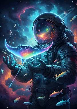 Astronaut with Cosmic Ray and Fish