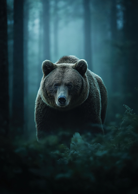 Brown Bear in Misty Forest