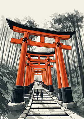 Fushimi Inari Shrine Torii Gates Illustration