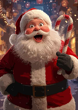 Cheerful Santa Claus with Candy Cane