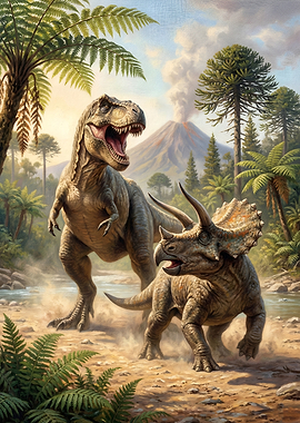 Tyrannosaurus Rex and Triceratops Encounter