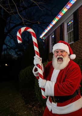Angry Santa with Giant Candy Cane