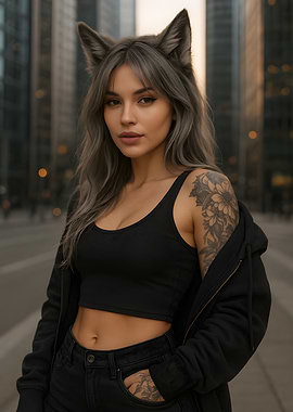 Woman with Wolf Ears in City