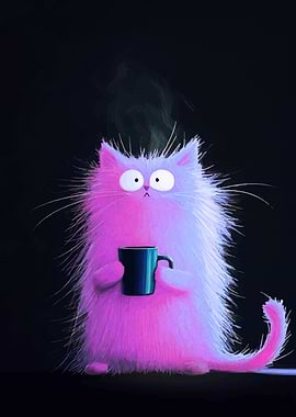 Fluffy Cat with Coffee