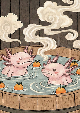 Axolotls in a Wooden tub