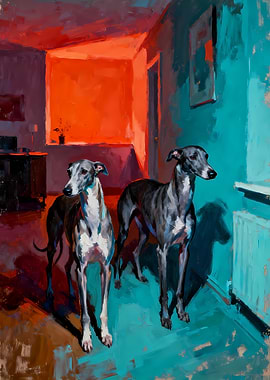 Two Greyhounds in an Interior Painting