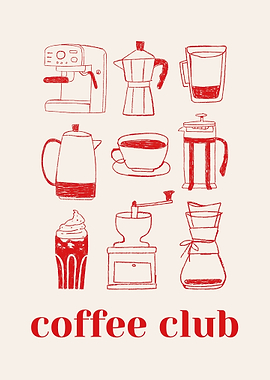 Coffee Club Red Doodle
