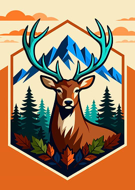 Deer in Mountain Landscape Illustration