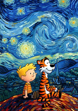 Calvin and Hobbes Starry Night Parody