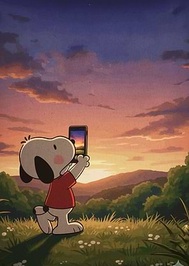 Snoopy taking a sunset selfie