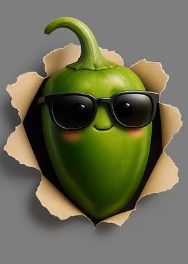 Cool Pepper Breaking Through Paper