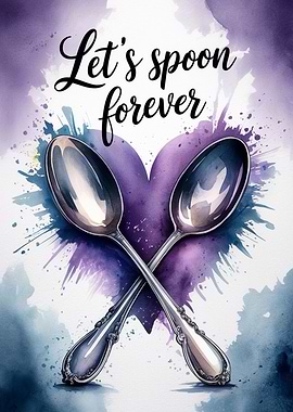 Let's Spoon Forever Watercolor Art