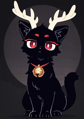 Black Cat with Antlers and Bell