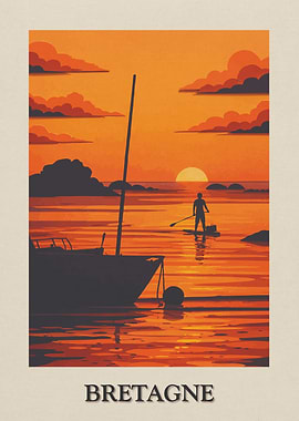 Bretagne Sunset Paddleboard Silhouette