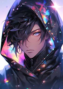 Anime Boy with Hood and Stars