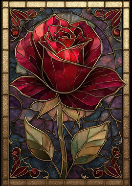 Stained Glass Red Rose