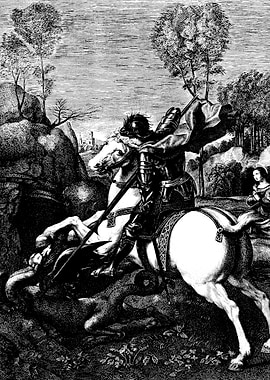Saint George Slaying the Dragon Engraving