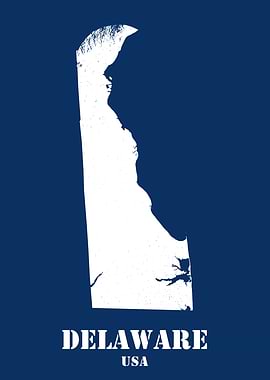 Delaware USA State Minimalist White Topographic Contour Relief Map featuring terrain on navy blue background