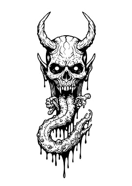 Demon Skull with Tentacles Illustration