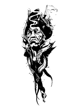 Pirate Captain with Octopus and Ship