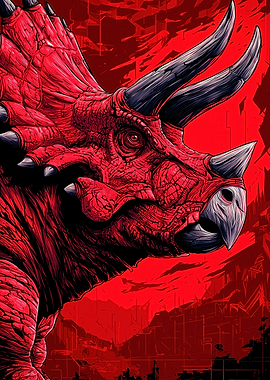Red Triceratops Illustration