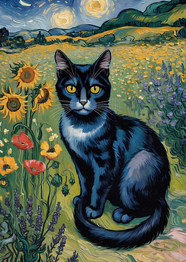 Black Cat in Van Gogh Style